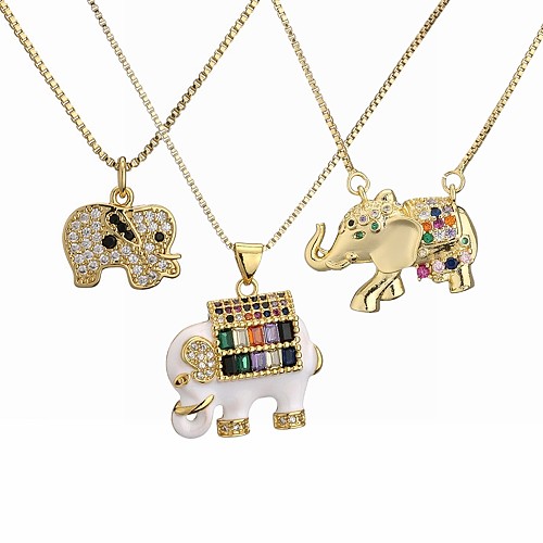 Modische Elefanten-Kupfer-Emaille-Zirkon-Anhänger-Halskette, 1 Stück