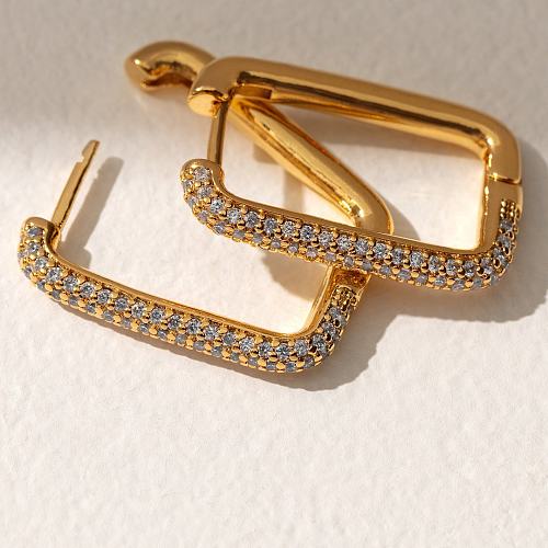 Ins mesmo estilo clipe de orelha quadrado cobre banhado brincos de ouro micro incrustado zircão simples eardrops anel de orelha estilo europeu e americano