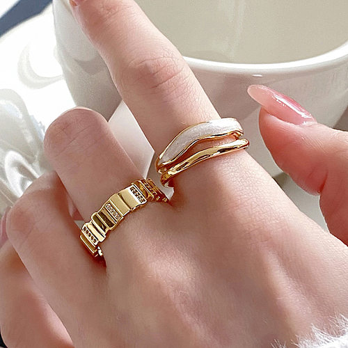 Casual Simple Style Irregular Copper Gold Plated Zircon Open Ring In Bulk