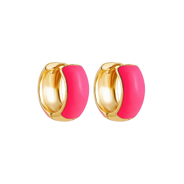 Simple Style Round Copper Hoop Earrings Enamel Copper Earrings 1 Pair