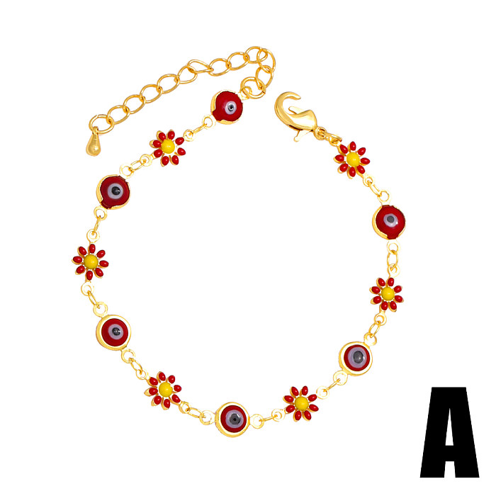 Modische Teufelsauge-Blumen-Kupfer-Patchwork-Emaille-vergoldete Armbänder, 1 Stück