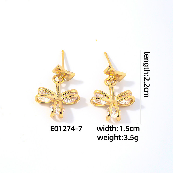 1 Pair Casual Simple Style Shiny Shamrock Plating Inlay Copper Zircon Gold Plated Drop Earrings