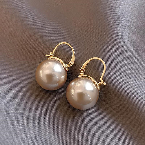 Simple Style Round Copper Plating Inlay Pearl Drop Earrings 1 Pair