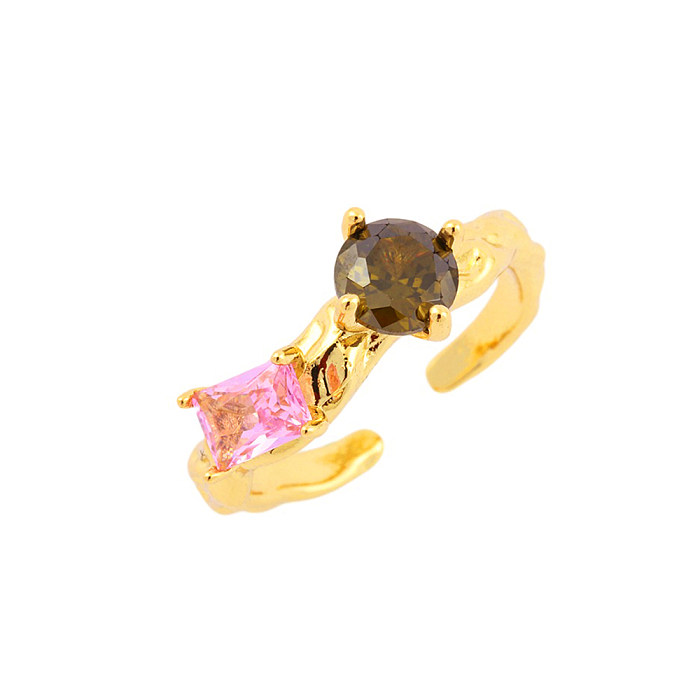 Exaggerated Shiny Irregular Copper Plating Inlay Zircon 18K Gold Plated Open Ring
