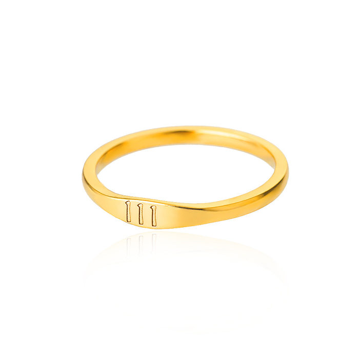 1 Piece Simple Style Number Stainless Steel Inlaid Gold Rings