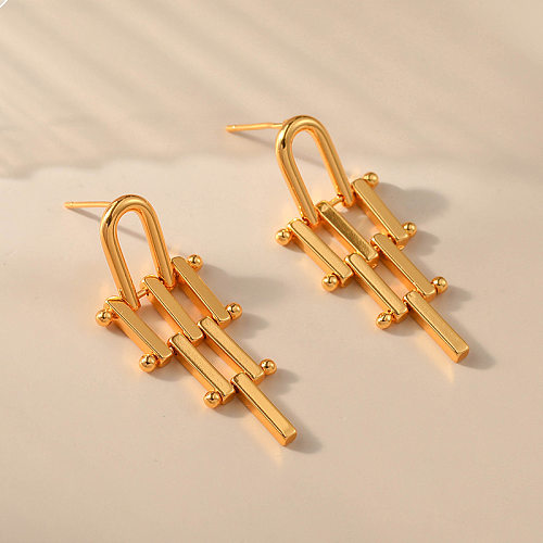 1 paire de boucles d'oreilles pendantes en cuivre plaqué or 18 carats, nouveauté élégante, placage géométrique irrégulier