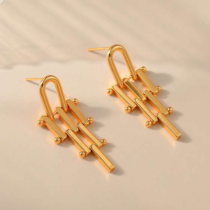1 Paar elegante, neuartige, unregelmäßige, geometrische Kupfer-Tropfenohrringe mit 18-Karat-Vergoldung