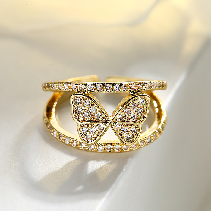 Lady Simple Style Butterfly Copper Plating Inlay Zircon Open Rings