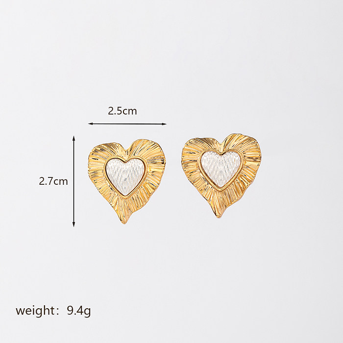 1 paire décontracté dame trajet coeur forme placage incrustation Imitation perle cuivre Zircon 18K plaqué or clous d'oreille