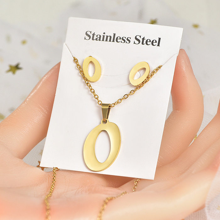 Mode Brief Titan Stahl Überzug Frauen Ohrringe Halskette 1 Set