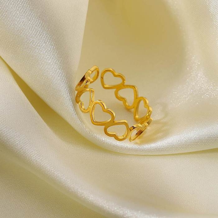 Simple Hollow Splicing Heart Gold-plated Stainless Steel Ring Wholesale jewelry