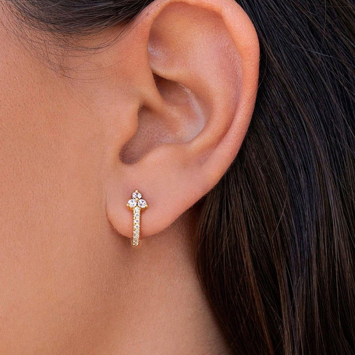 Foreign Trade European And American C-shaped Earrings Purple Zircon Earrings S925 Silver Needle Earrings Set