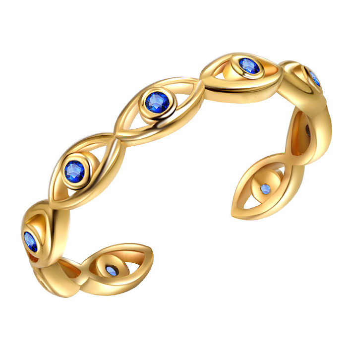 Classic Style Devil'S Eye Copper Inlay Zircon Open Ring