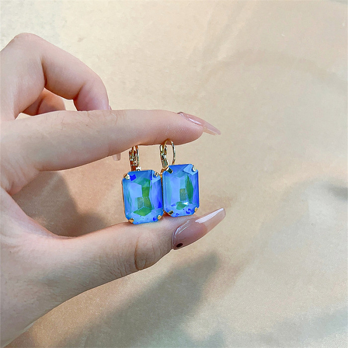 1 Pair Casual Simple Style Classic Style Rectangle Plating Inlay Copper Glass Gold Plated Drop Earrings