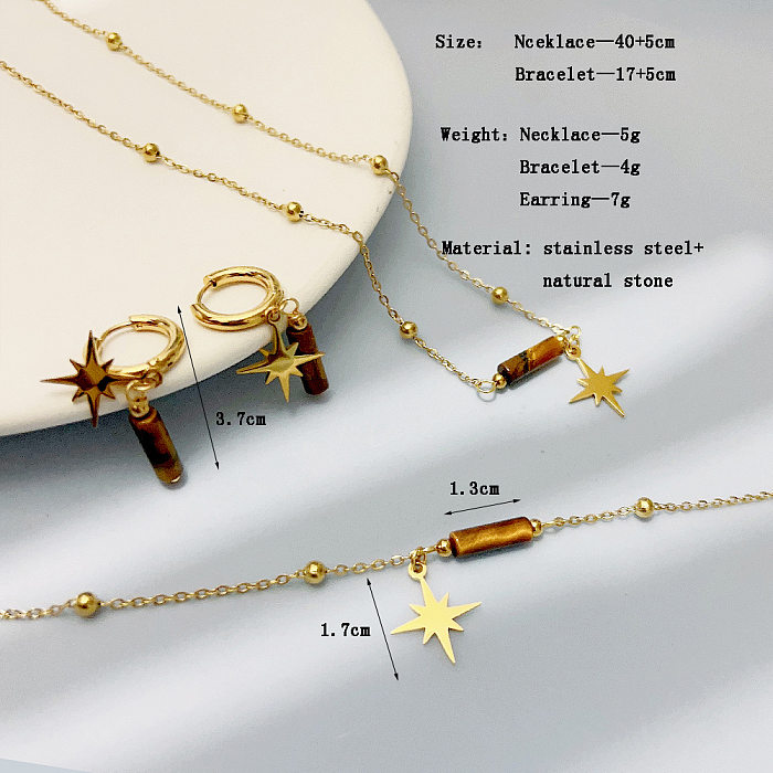 Mode huit étoiles étoile en acier inoxydable pierre naturelle placage femmes Bracelets boucles d'oreilles collier