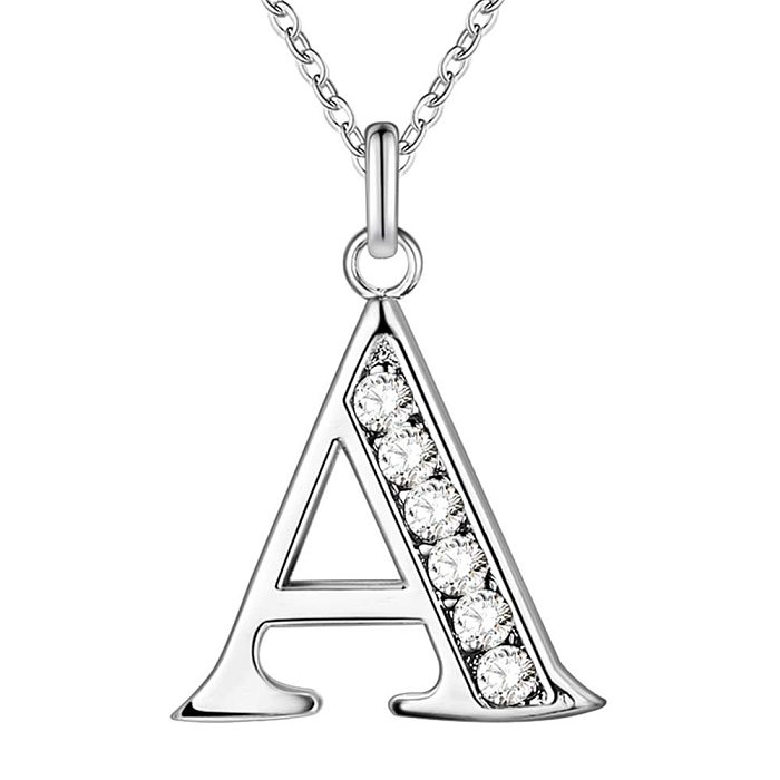 Simple Style Letter Copper Plating Inlay Artificial Diamond Silver Plated Pendant Necklace