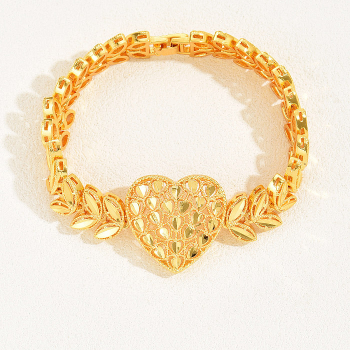 Pulseras chapadas en oro de 18K con revestimiento de cobre de grano dulce y lujoso exagerado en forma de corazón