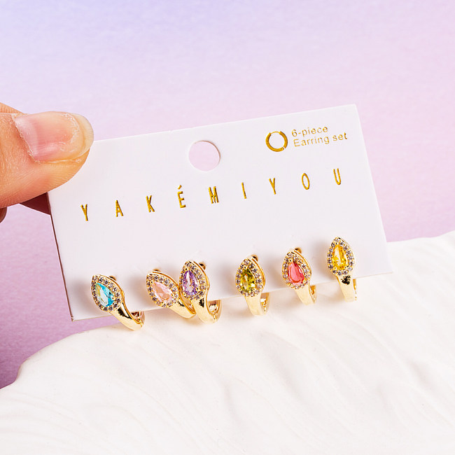 Modern Style Water Droplets Heart Shape Copper 14K Gold Plated Zircon Earrings In Bulk