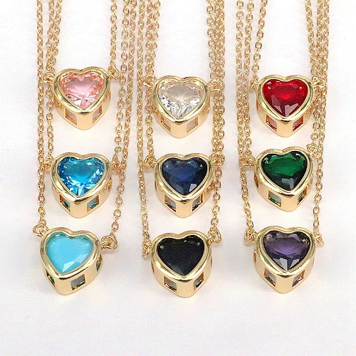 IG Style Elegant Fashion Heart Shape Copper Inlay Zircon Necklace