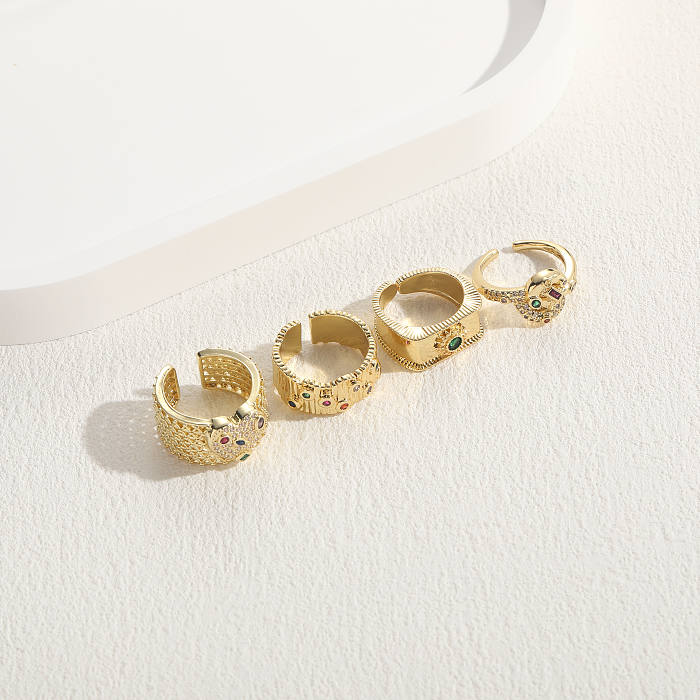 Elegant Luxurious Classic Style Heart Shape Copper 14K Gold Plated Zircon Open Ring In Bulk