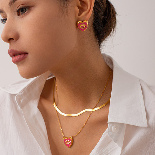 IG Style Lips Edelstahl-Beschichtung, Perle, 18 Karat vergoldete Ohrringe, Halskette