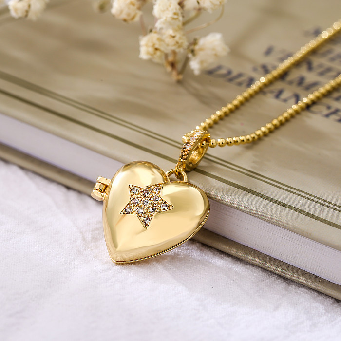Simple Style Commute Star Eye Butterfly Copper Plating Inlay Zircon 18K Gold Plated Pendant Necklace