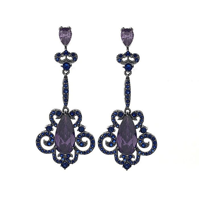 1 Pair Exaggerated Flower Inlay Copper Zircon Drop Earrings