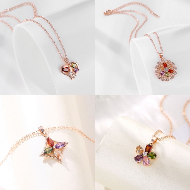 Elegant Lady Simple Style Flower Copper Zircon Pendant Necklace In Bulk