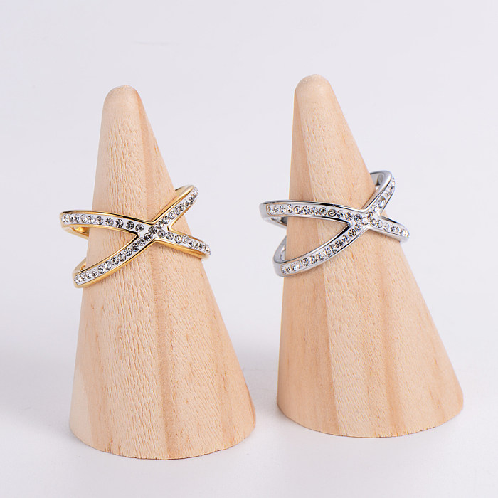 Anéis de strass com chapeamento de aço inoxidável geométrico de estilo simples 1 peça