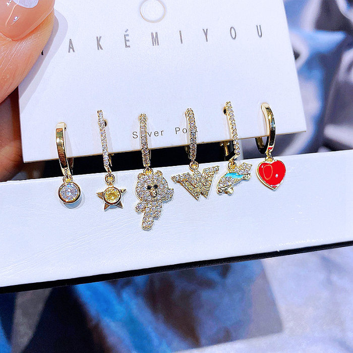 YAKEMIYOU Earrings Set Wholesale Zircon Heart-shaped Bear Copper Earrings