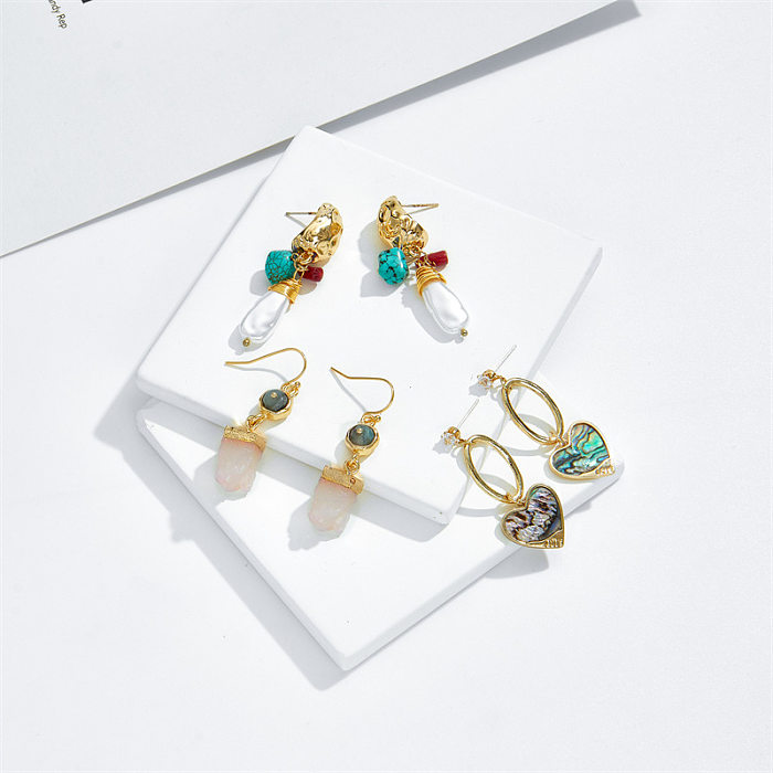 Fashion Copper-plated 14k Real Gold Natural Stone Retro Turquoise Earrings