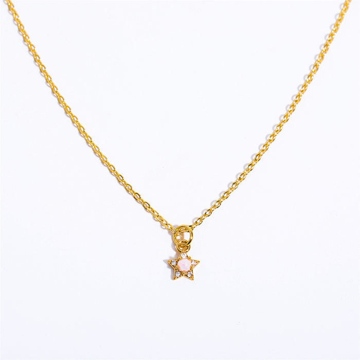 Retro Vacation Star Moon Copper 18K Gold Plated Opal Pendant Necklace In Bulk