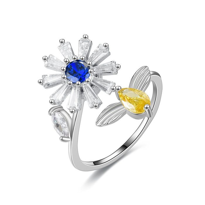 Fashion Can Be Rotated Anti-anxiety Decompression Zircon Flower Copper Ring Female