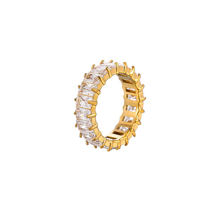 Anéis de zircônia com incrustação de aço de titânio geométricos fashion 1 peça