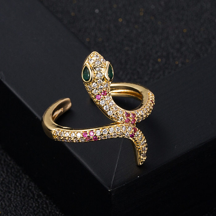 Mode Kupfer vergoldet Micro-Set Zirkon Hip-Hop Schlange offenen Ring weiblich