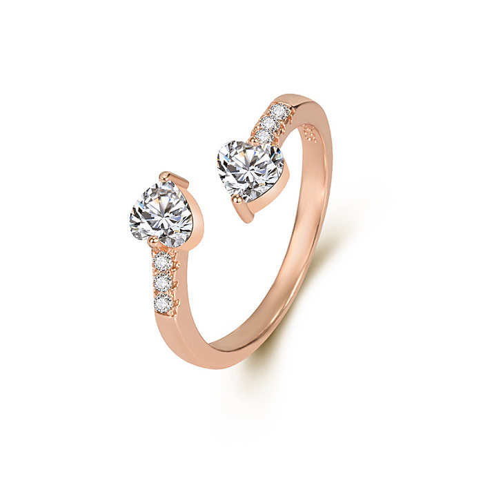 Simple Style Heart Shape Copper Open Ring Plating Zircon Copper Rings