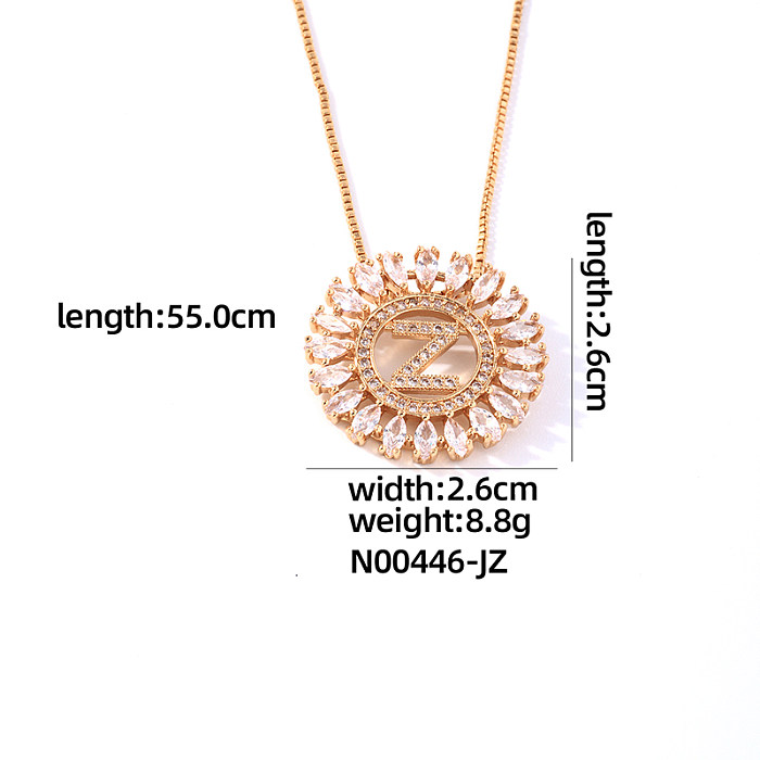 Casual Simple Style Round Letter Copper Plating Inlay Zircon Gold Plated Pendant Necklace