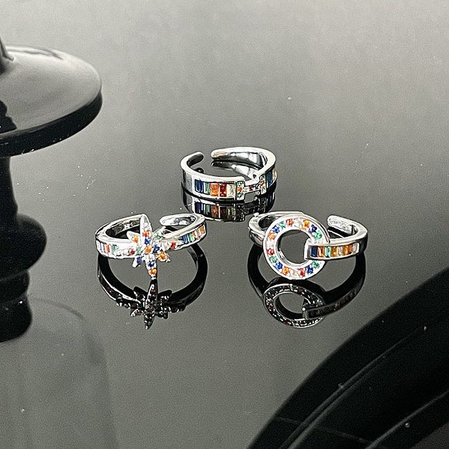 Sweet Round Star Rectangle Copper Inlay Zircon Rings