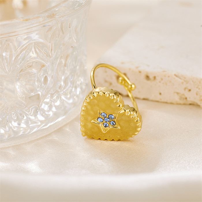 Estilo vintage brilhante estrela coração forma flor chapeamento de aço inoxidável incrustação strass 18k banhado a ouro anéis abertos