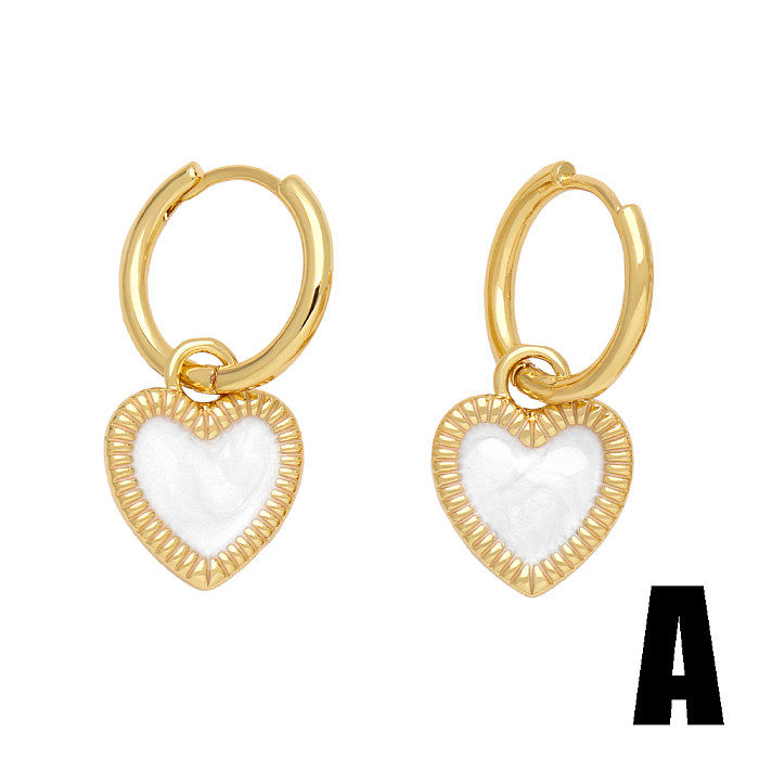 1 Piece Fashion Simple Style Heart Shape Plating Inlay Copper Shell Zircon 18K Gold Plated Drop Earrings
