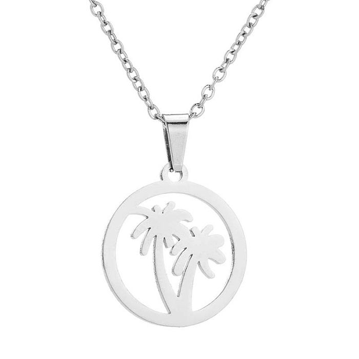 1 Set Mode Pentagramm Kokosnussbaum Katze Titan Stahl Überzug Ohrringe Halskette