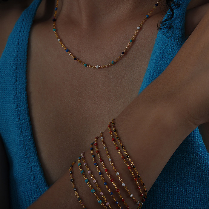Collier de bracelets plaqué or 18 carats en acier titane coloré bohème