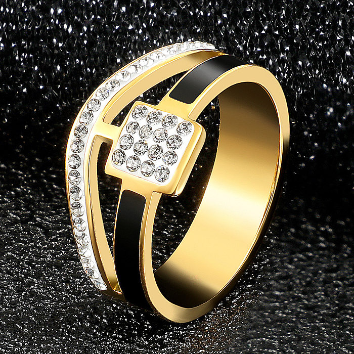 Streetwear Geometric Stainless Steel Inlay Artificial Gemstones Rings
