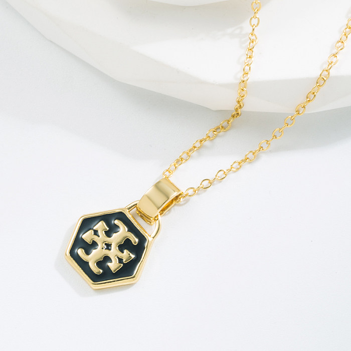 Vintage Style Hexagon Copper Enamel Pendant Necklace 1 Piece