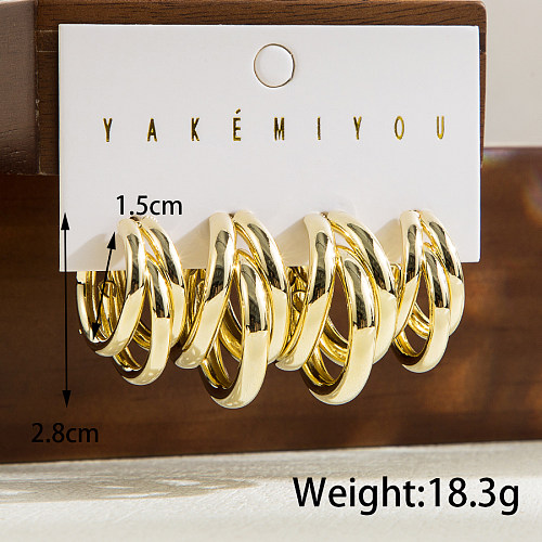Casual Simple Style Round Copper 14K Gold Plated Hoop Earrings In Bulk