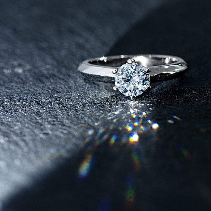Anel aberto clássico de seis pontas, imitação de anel de cobre com diamante Moissan