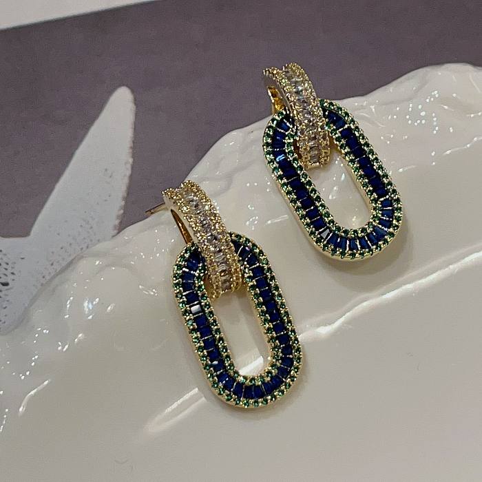 Fashion Oval Copper Plating Inlay Zircon Drop Earrings 1 Pair