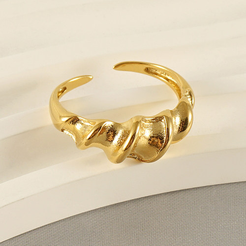 Retro Spiral Stripe Stainless Steel Plating 18K Gold Plated Open Ring
