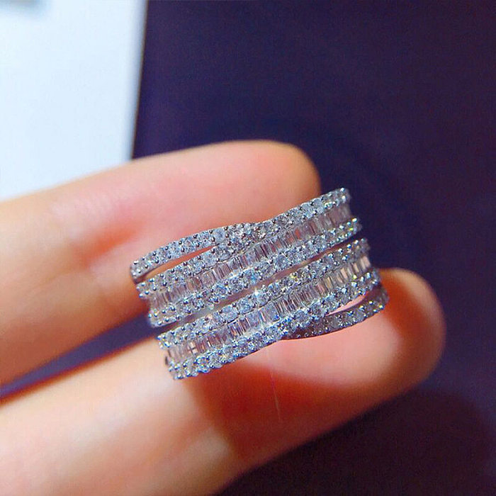 Modern Style Geometric Copper Inlay Zircon Rings
