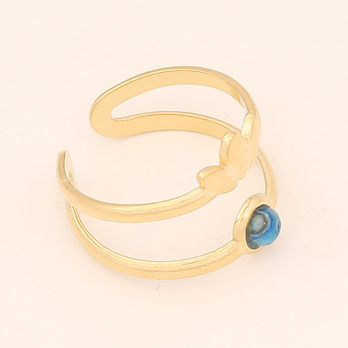 Offener Ring im Ethno-Stil mit geometrischem Edelstahl-Inlay und Türkis